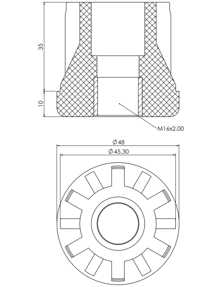 Plastic bushing PTIR, 48,3x1,5, M16