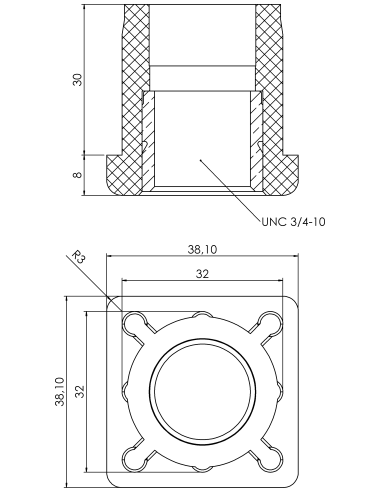 Threaded bushing PTIQ, 1,5x1,5x0,12", UNC 3/4