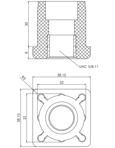 Threaded bushing PTIQ, 1,5x1,5x0,12", UNC 5/8