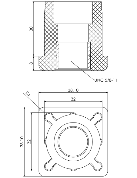 Threaded bushing PTIQ, 1,5x1,5x0,12", UNC 5/8