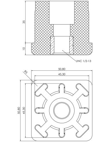 Threaded bushing PTIQ, 2x2x0,109", UNC 1/2