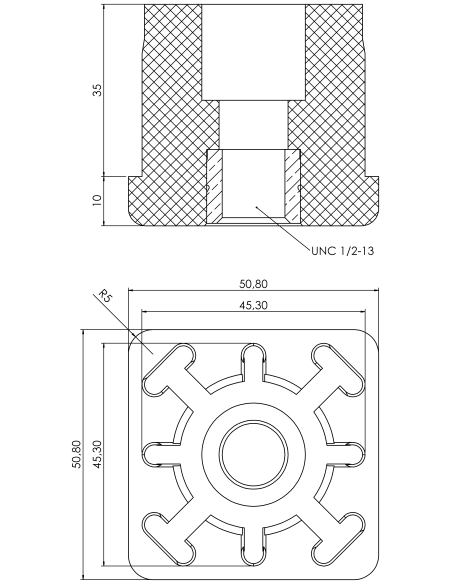 Threaded bushing PTIQ, 2x2x0,109", UNC 1/2