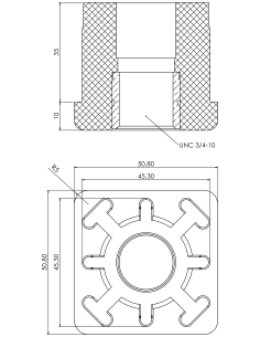 Threaded bushing PTIQ, 2x2x0,109", UNC 3/4 2