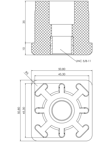 Threaded bushing PTIQ, 2x2x0,109", UNC 5/8