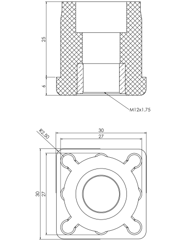 Threaded bushing PTIQ, 30x30x1,5, M12