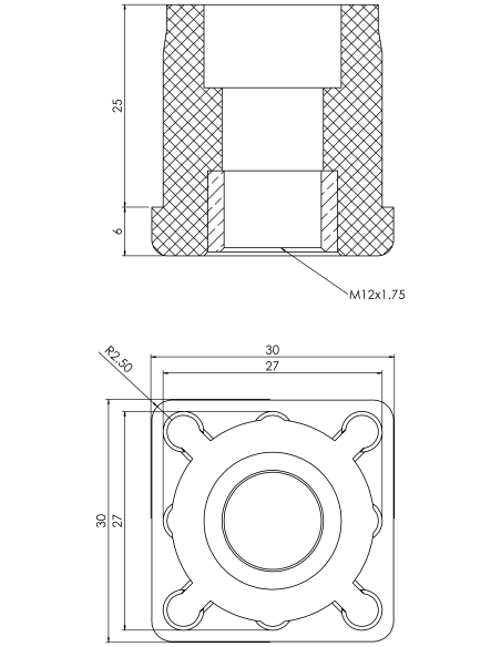 Threaded bushing PTIQ, 30x30x1,5, M12