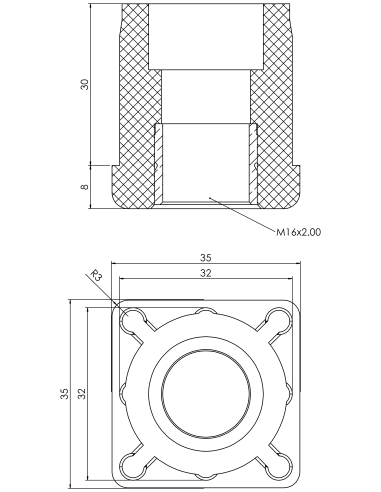 Threaded bushing PTIQ, 35x35x1,5, M16