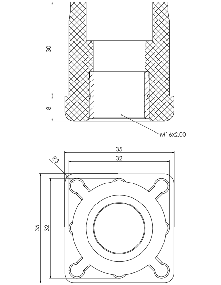 Threaded bushing PTIQ, 35x35x1,5, M16
