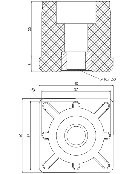 Threaded bushing PTIQ, 40x40x1,5, M10