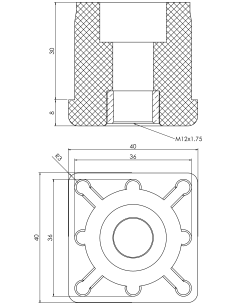 Threaded bushing PTIQ, 40x40x2, M12 2