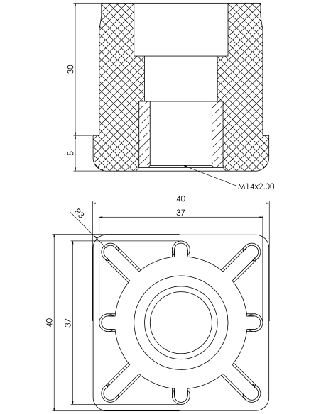 Threaded bushing PTIQ, 40x40x1,5, M14x2.00