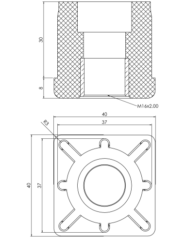 Threaded bushing PTIQ, 40x40x1,5, M16