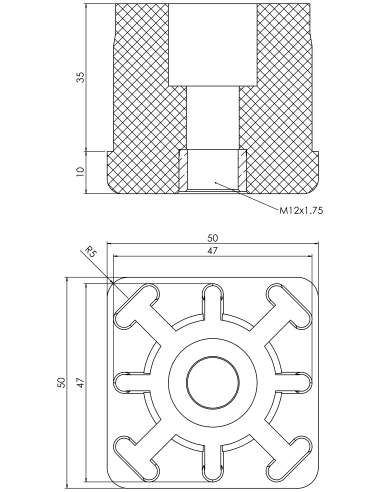 Threaded bushing PTIQ, 50x50x1,5, M12
