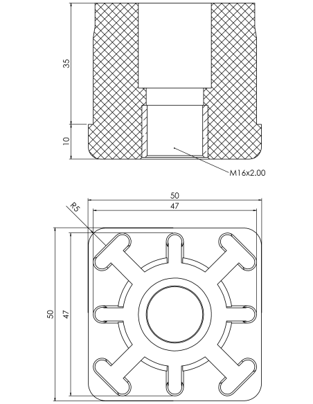 Threaded bushing PTIQ, 50x50x1,5, M16