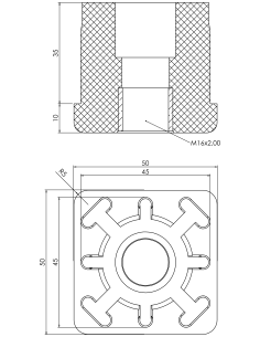 Threaded bushing PTIQ, 50x50x2,5, M16 2