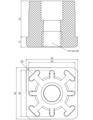 Threaded bushing PTIQ, 50x50x2,5, M16