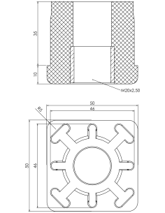 Threaded bushing PTIQ, 50x50x2, M20 2