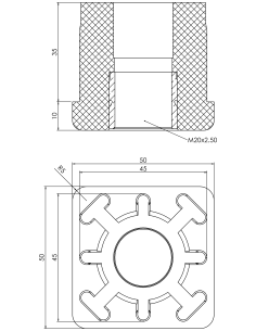 Threaded bushing PTIQ, 50x50x2,5, M20 2