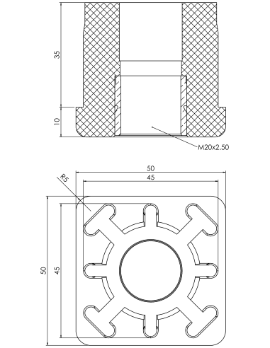 Threaded bushing PTIQ, 50x50x2,5, M20