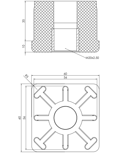 Threaded bushing PTIQ, 60x60x2, M20