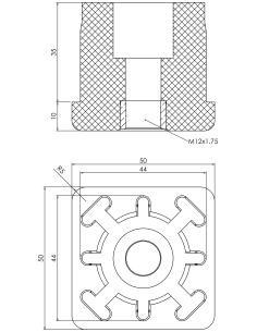 Threaded bushing PTIQ, 50x50x3, M12 2