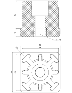 Threaded bushing PTIQ, 50x50x2, M12 2