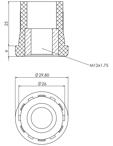 Plastic bushing PTIR, 30x2, M12