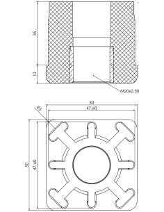 Threaded bushing PTIQ, 50x50x1,2, M20 2