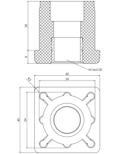 Threaded bushing PTIQ, 40x40x3, M16 2