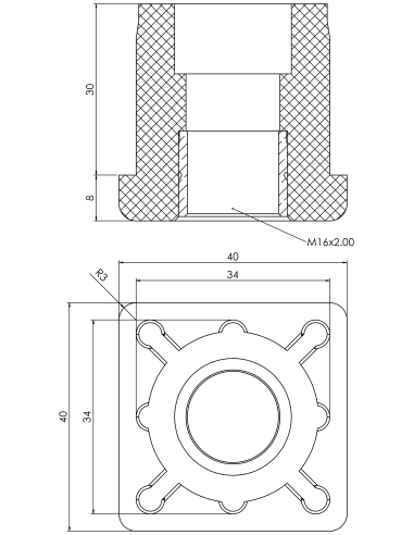 Threaded bushing PTIQ, 40x40x3, M16