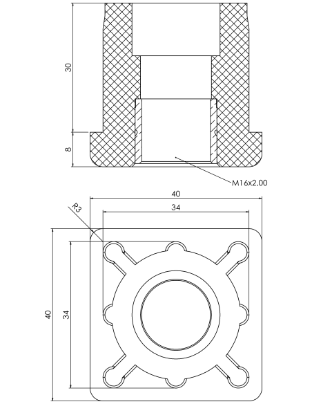 Threaded bushing PTIQ, 40x40x3, M16