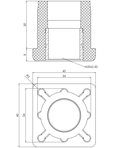 Threaded bushing PTIQ, 40x40x3, M20