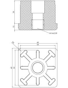 Threaded bushing PTIQ, 60x60x3, M16 2