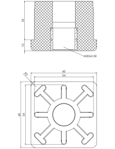 Threaded bushing PTIQ, 60x60x3, M20 2