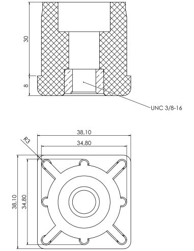 Threaded bushing PTIQ, 1,5x1,5x0,065", UNC 3/8