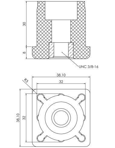 Threaded bushing PTIQ, 1,5x1,5x0,12", UNC 3/8