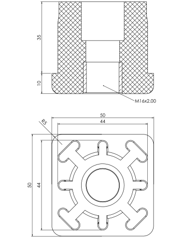 Threaded bushing PTIQ, 50x50x3, M16