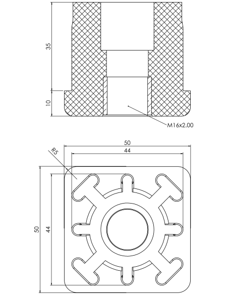 Threaded bushing PTIQ, 50x50x3, M16