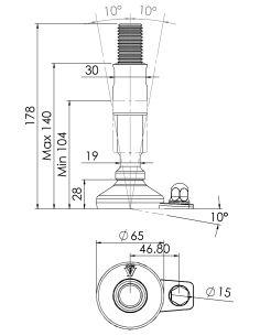 Machine foot XH-FIX66-M24 x 150/85-M24 x 50, AISI 304, Black NBR, 1 fixation 2