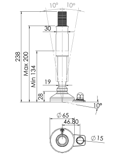 Machine foot XH-FIX66-M24 x 210/115-M24 x 80, AISI 304, Black NBR, 1 fixation 2