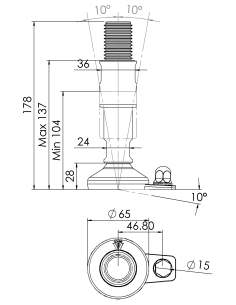 Machine foot XH-FIX66-M30 x 150/88-M30 x 50, AISI 304, Black NBR, 1 fixation 2