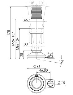 Machine foot XH-FIX66-M36 x 150/88-M36 x 50, AISI 304, Black NBR, 1 fixation 2