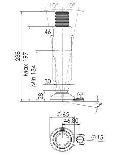 Machine foot XH-FIX66-M36 x 210/118-M36 x 80, AISI 304, Black NBR, 1 fixation 2