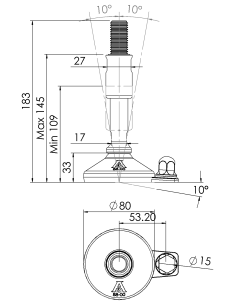Machine foot XH-FIX81-M20 x 150/85-M20 x 50, AISI 304, Black NBR, 1 fixation 2