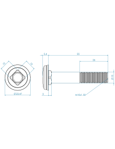 Hygienic fastener CBXH M10 x 55 x 26, AISI 316, Blue NBR 2