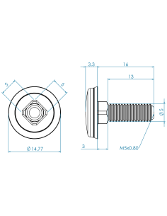 Hygienic fastener CBXH M5 x 16 x 13, AISI 316, Blue NBR 2