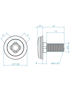 Hygienic fastener CBXH M6 x 16 x 13, AISI 316, Blue NBR 2
