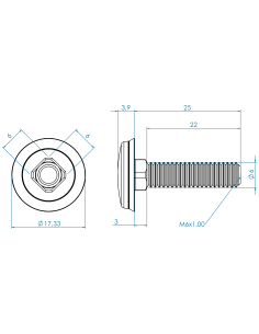 Hygienic fastener CBXH M6 x 25 x 22, AISI 316, Blue NBR 2