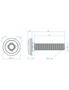 Hygienic fastener CBXH M8 x 40 x 37, AISI 316, Blue NBR 2