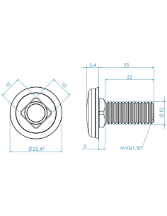 Hygienic fastener CBXH M10 x 25 x 22, AISI 316, Blue NBR 2